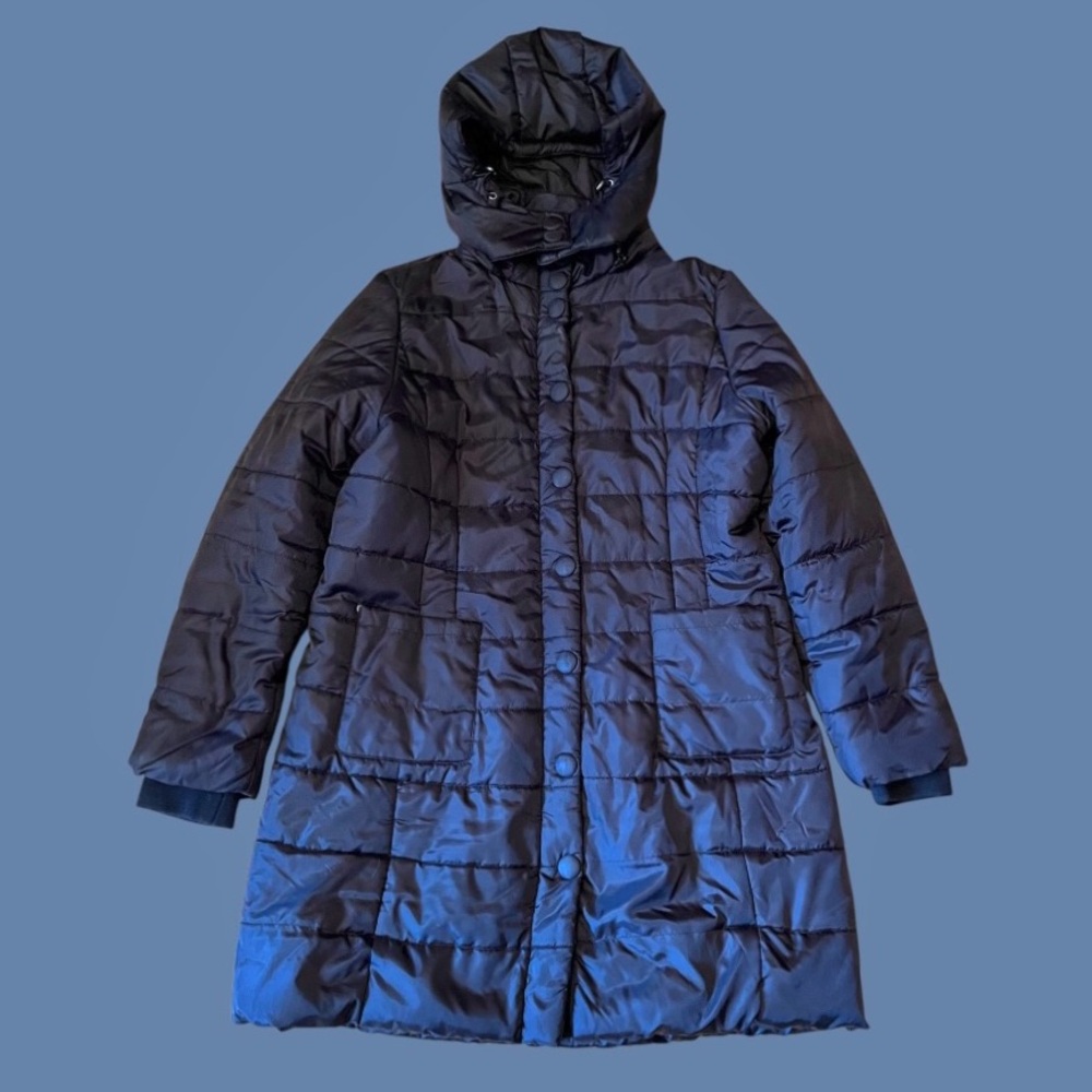 Alison Sheri Collection Black Quilted/Puffer Coat Women’s Size L Removable Hood